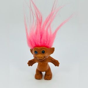 Vintage Troll Doll Pink Hair Blue Eyes Etone Korea 3”